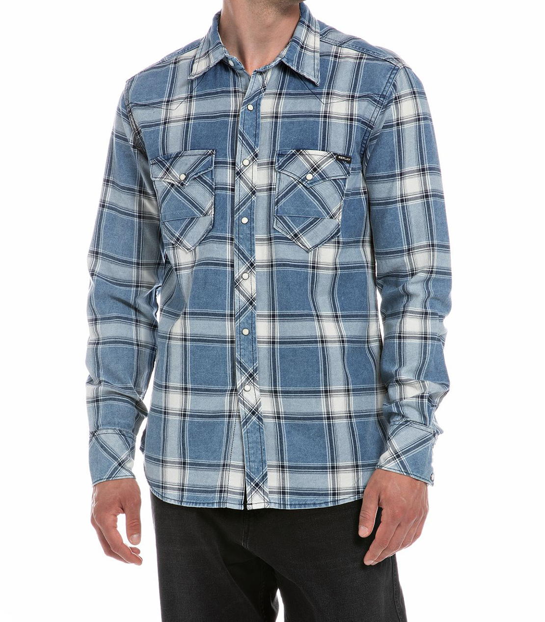 ペールインディゴチェックシャツ｜REPLAY リプレイ公式通販サイト 